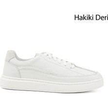 Gönderi(r) Erkek Beyaz Bağcıklı Kauçuk Taban Hakiki Deri Sneaker