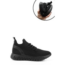 Gönderi® Kadın Siyah Triko Bağcıklı Memory Foam Tabanlıklı Comfort Sneaker