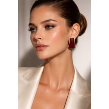 Solare Accessories Bordo Taş Detaylı Altın Kaplama Geometrik Vintage Küpe (Hipoalerjik)