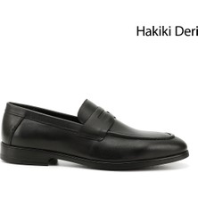 Gönderi® Erkek Siyah Hakiki Deri Loafer Ayakkabı