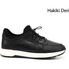Gönderi(r) Erkek Siyah Likralı Lastik Bağcıklı Hakiki Deri Comfort Sneaker