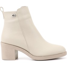 GÖNDERİ Kadın Bej  Fermuarlı Kalın Topuklu Bot