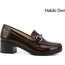 Gönderi(r) Kadın Kahve  Kısa Kalın Topuklu  Hakiki Deri Ayakkabı