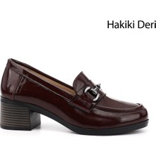 Gönderi(r) Kadın Bordo Rugan  Kısa Kalın Topuklu  Hakiki Deri Ayakkabı