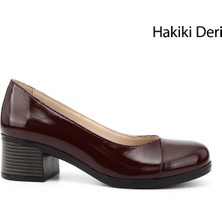Gönderi(r) Kadın Bordo Rugan Kısa Kalın Topuklu Hakiki Deri Ayakkabı