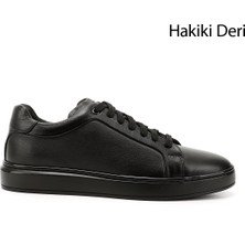 Gönderi(r) Erkek Siyah Bağcıklı Kauçuk Taban Hakiki Deri Sneaker