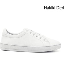 Gönderi(r) Kadın 001-Beyaz  Lastik Bağcıklı Hakiki Deri Sneaker