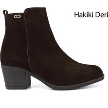 Gönderi(r) Kadın Kahve Süet Fermuarlı Kalın Topuklu Hakiki Deri Bot