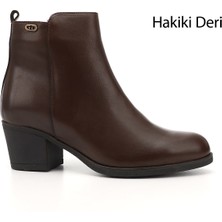 Gönderi(r) Kadın Kahve  Fermuarlı Kalın Topuklu Hakiki Deri Bot