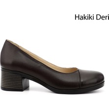 Gönderi(r) Kadın Kahverengi Kısa Kalın Topuklu Hakiki Deri Ayakkabı