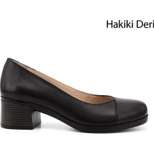 Gönderi(r) Kadın Siyah Kısa Kalın Topuklu Hakiki Deri Ayakkabı