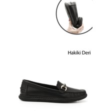Gönderi(r) Kadın Siyah  Tokalı Rok Hakiki Deri Comfort Loafer