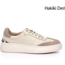 Gönderi(r) Kadın Bej Lastik Bağcıklı Dolgu Taban Hakiki Deri Sneaker