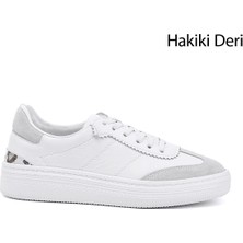 GÖNDERİ Kadın Beyaz  Lastik Bağcıklı Dolgu Taban Hakiki Deri Sneaker