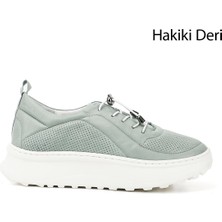Gönderi(r) Kadın Su Yeşili  Lastik Bağcıklı Comfort Dolgu Taban Hakiki Deri Sneaker