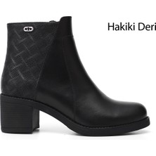 Gönderi(r) Kadın Siyah Fermuarlı Kalın Topuklu Hakiki Deri Bot