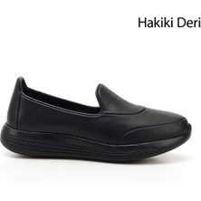 Gönderi® Kadın Siyah Dolgu Taban Hakiki Deri Comfort Ayakkabı