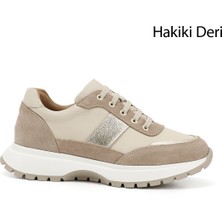Gönderi(r) Kadın Bej Dolgu Taban Lastik Bağcıklı Hakiki Deri Sneaker