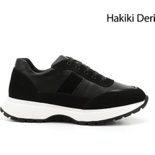 GÖNDERİ Kadın Siyah  Dolgu Taban Lastik Bağcıklı Hakiki Deri Sneaker