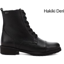 Gönderi(r) Kadın Siyah Floter Fermuarlı Kauçuk Taban Hakiki Deri Postal Bot