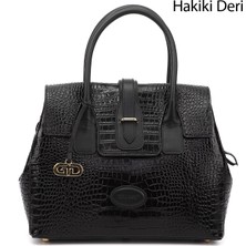Gönderi(r) Kadın Siyah - Kroko  Hakiki Deri El ve Omuz Çantası