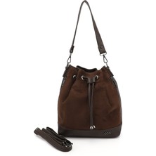 GÖNDERİ Kadın Kahverengi - Süet  Büzgülü Omuz ve Sırt Çantası