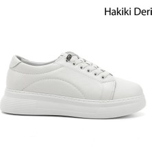 Kadın Beyaz Lastik Bağcıklı Comfort Dolgu Taban Hakiki Deri Sneaker