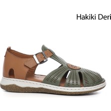 Gönderi(r) Kadın Haki Dolgu Topuk Hakiki Deri Sandalet