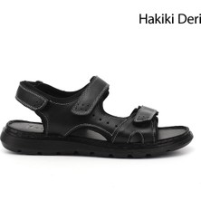 Gönderi(r) Erkek Siyah Ayarlanabilir Cırt Bantlı Hakiki Deri Sandalet