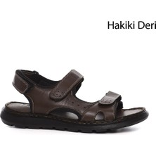 Gönderi(r) Erkek Kahverengi Ayarlanabilir Cırt Bantlı Hakiki Deri Sandalet