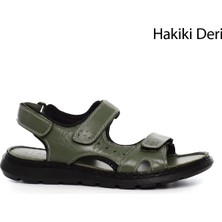 Gönderi(r) Erkek Haki Ayarlanabilir Cırt Bantlı Hakiki Deri Sandalet