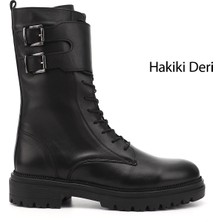 Gönderi® Kadın Siyah Fermuarlı Hakiki Deri Postal Bot