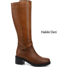 Gönderi(r) Kadın Taba Antik  Fermuarlı Kalın Topuklu Hakiki Deri Çizme