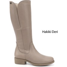 Gönderi(r) Kadın Bej Fermuarlı Kalın Topuklu Hakiki Deri Çizme