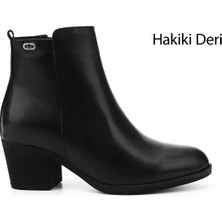 Gönderi(r) Kadın Siyah  Fermuarlı Kalın Topuklu Hakiki Deri Bot