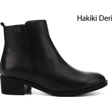 Gönderi(r) Kadın Siyah Fermuarlı Kalın Topuklu Hakiki Deri Bot