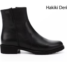 Gönderi(r) Kadın Siyah Floter Fermuarlı Kauçuk Taban Hakiki Deri Bot