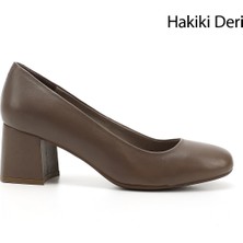 Gönderi(r) Kadın Vizon Antik Küt Burun Orta Kalın Topuklu Hakiki Deri Ayakkabı
