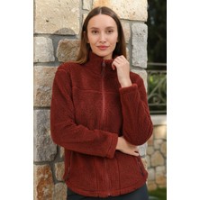 Knup Kadın Fermuarlı Kiremit Peluş Sherpa Sweatshirt