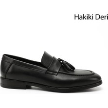Gönderi(r) Erkek Siyah  Püsküllü Hakiki Deri Loafer Ayakkabı