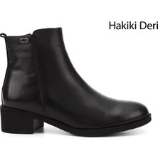 Gönderi(r) Kadın Siyah Fermuarlı Kalın Topuklu Hakiki Deri Bot
