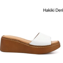 Gönderi(r) Kadın 001-Beyaz  Dolgu Taban Hakiki Deri Terlik