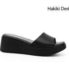Gönderi(r) Kadın Siyah Dolgu Taban Hakiki Deri Terlik