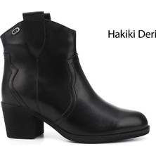 Gönderi(r) Kadın Siyah Kalın Topuklu Hakiki Deri Kovboy Bot