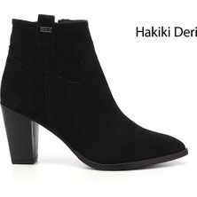 Gönderi(r) Kadın Siyah Süet Fermuarlı Sivri Burun Hakiki Deri Bot