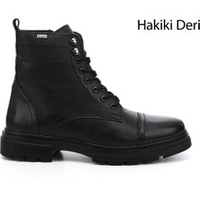 GÖNDERİ Siyah Floter  Gön Hakiki Deri Fermuarlı Bağcıklı Erkek Postal Bot 81501