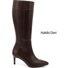 Gönderi(r) Kadın Kahverengi Platinum Fermuarlı İnce Topuklu Hakiki Deri Çizme