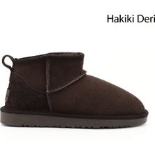 Gönderi® Kadın Kahve Nubuk Mini Hakiki Deri Kürklü Bot