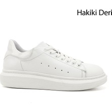 Gönderi(r) Kadın Beyaz Bağcıklı Dolgu Taban Hakiki Deri Sneaker