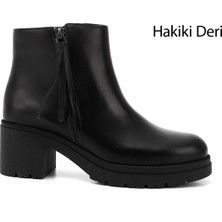Gönderi(r) Kadın Siyah Fermuarlı Kalın Topuklu Hakiki Deri Bot